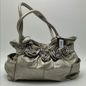 Brighton Valencia Faux leather Handbag Silver Metallic Rosette Feminine New